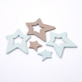 Gwiazdy drewniane 1,5 - 4 cm cm blękitno-szare  36 /op