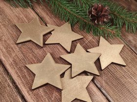 Ozdoby świąteczne drewniane,Gwiazdy drewniane  ZŁOTE  6 cm-6 szt CENA ZA OPAKOWANIE