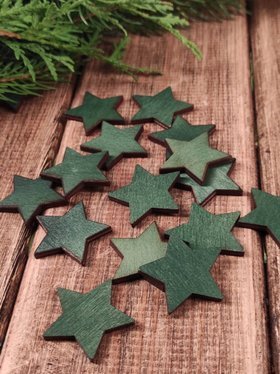 Ozdoby świąteczne rustykalne drewniane,Gwiazdy drewniane  ZIELONE  3 cm-12 szt CENA ZA OPAKOWANIE