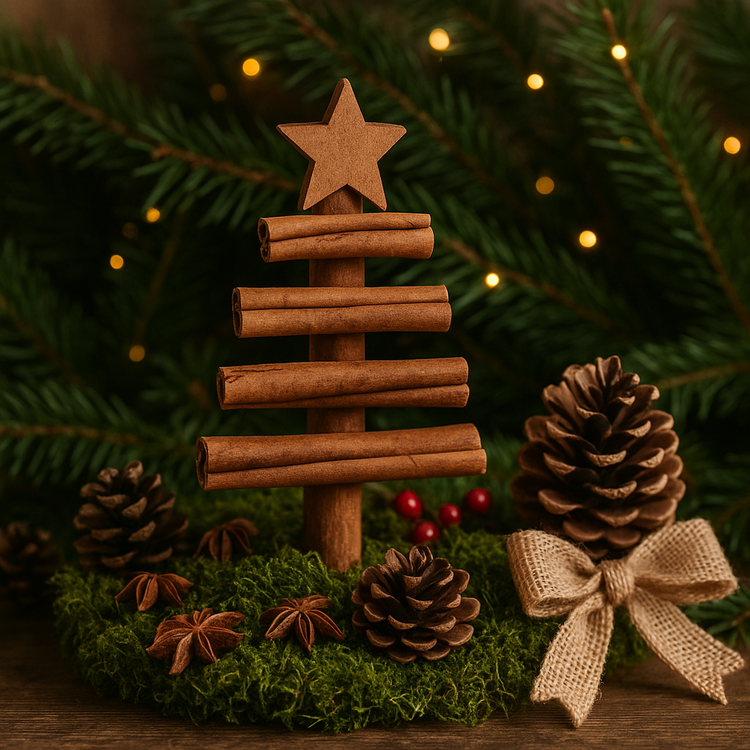 Zestaw 3 choinek z cynamonu 9×16 cm – naturalne ozdoby świąteczne handmade