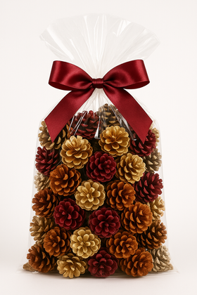 Szyszki dekoracyjne czerwono-złoto-brązowe GrandDeco – 60 szt. eleganckie ozdoby świąteczne do stroików, wianków i aranżacji bożonarodzeniowych