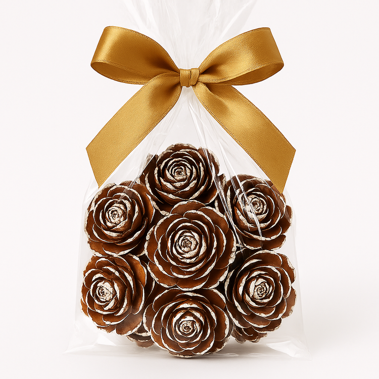 Róże z Szyszki Cedrowej 3–4 cm – 12 szt. Ręcznie Malowane Brzegi – Kolekcja GrandDeco