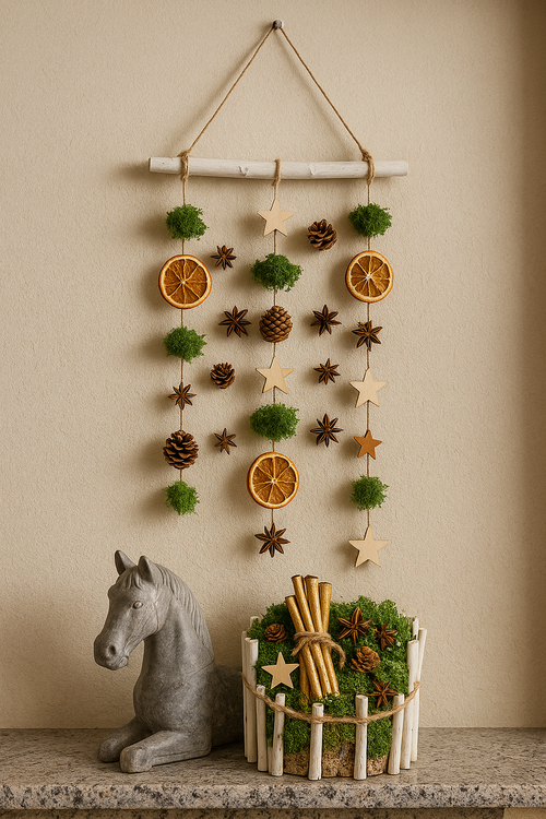 Girlanda naturalna z pomarańczy, szyszek, mchu i gwiazdek