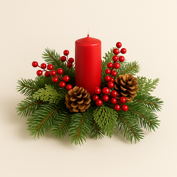 Zestaw DIY Zimowy – Gałązki Sosna Tuja Świerk Cis + Ring z Gąbki 14 cm do Żywych Gałązek | GrandDeco