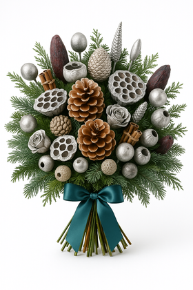 Ekskluzywny Bukiet Zimowy De Lux z Suszonych Roślin | Srebro, Szarości i Zieleń | Elegancka Dekoracja Premium