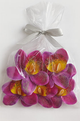 Zestaw DIY – 6 brokatowych główek storczyka do dekoracji | Handmade, florystyka, ozdoby świąteczne i całoroczne