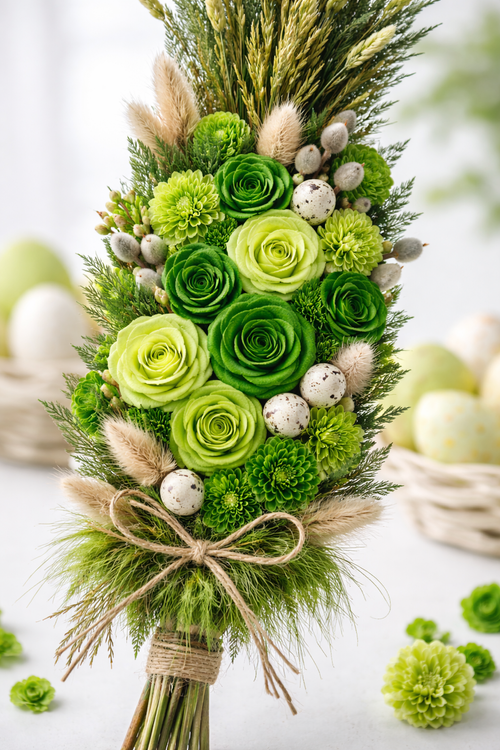 Kwiaty shola zielone mix 60 szt. (2–6 cm) – jasna i ciemna zieleń | Kolekcja GrandDeco