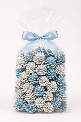 Szyszki dekoracyjne biało-niebieskie GrandDeco – 60 szt. zimowa elegancja w stylu scandi do stroików, wianków i dekoracji świątecznych