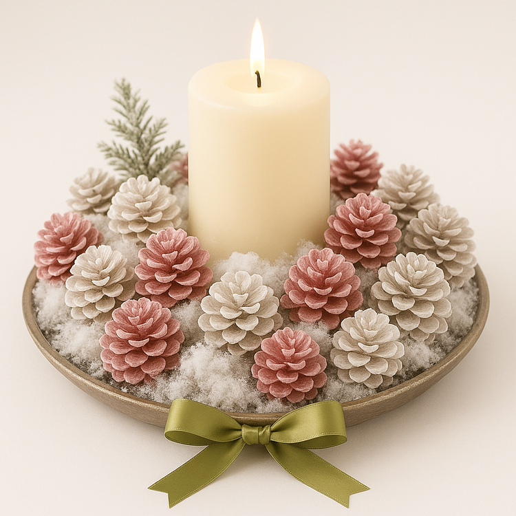 Szyszki dekoracyjne biało-różowe GrandDeco – zestaw 60 sztuk, zimowa elegancja do stroików, wianków i aranżacji świątecznych