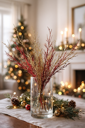 Złoto-Czerwone Gałązki Dekoracyjne 30–40 cm – Kolekcja GrandDeco – Świąteczna Elegancja