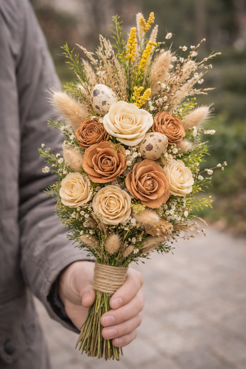 Kwiaty sola mix ecru & jasny brąz GrandDeco – 60 szt., 2–6 cm | naturalna dekoracja