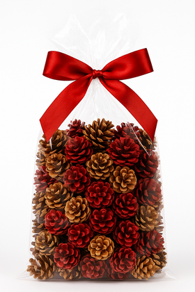 Szyszki dekoracyjne czerwono-naturalne GrandDeco – 60 szt. klasyczne ozdoby do stroików, wianków i świątecznych dekoracji DIY