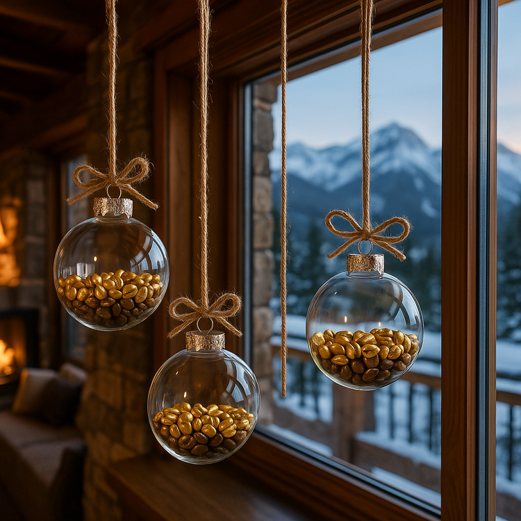 Dekoracja świąteczna – mix ziaren kawy brązowych i złotych w celofanie z kokardką | 100 g