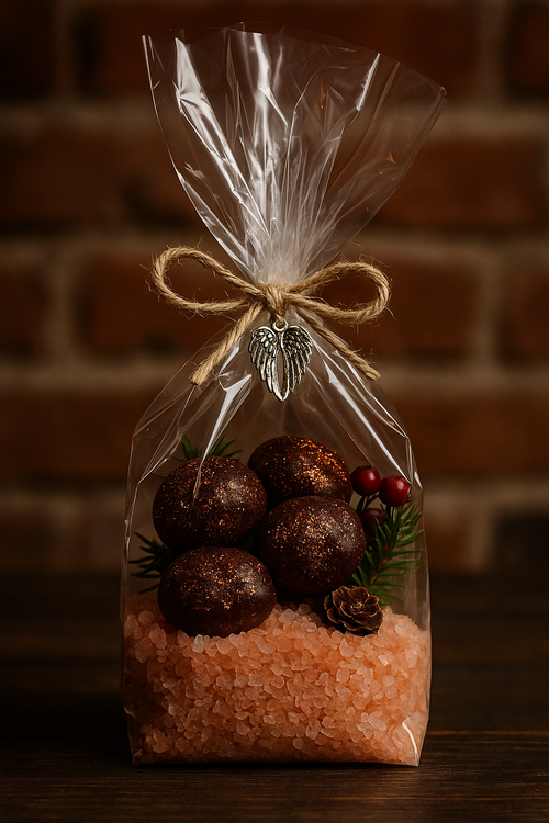 Dekoracja świąteczna kasztany brokatowe + sól himalajska – gotowa na prezent