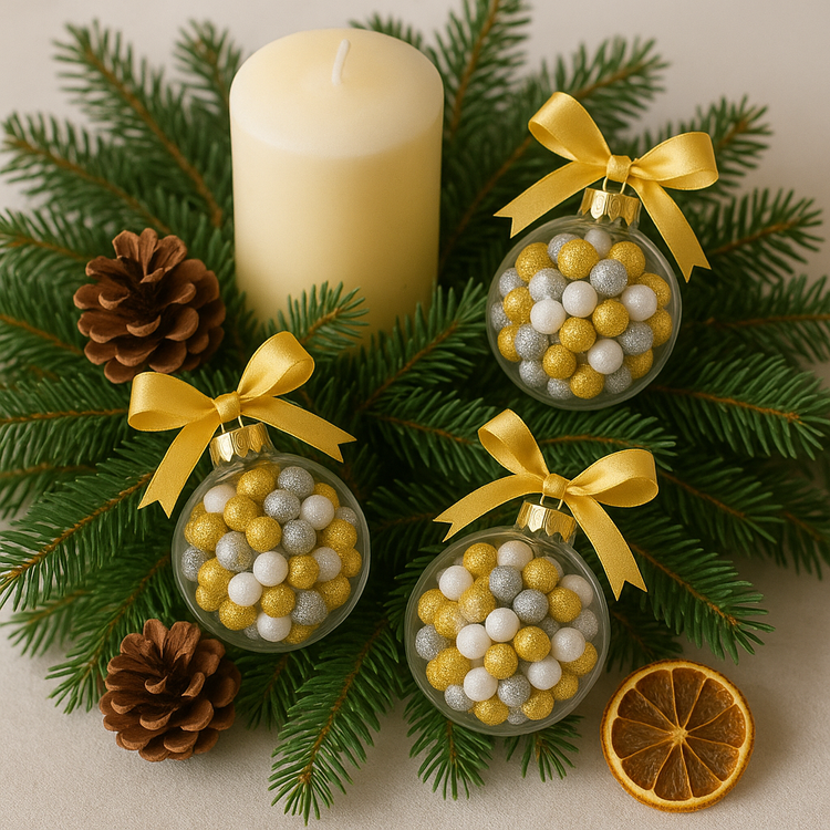 Kuleczki Dekoracyjne Mix – Złote, Srebrne i Białe 1,2 cm | Brokatowe Wypełnienie do Bombek i Dekoracji Świątecznych