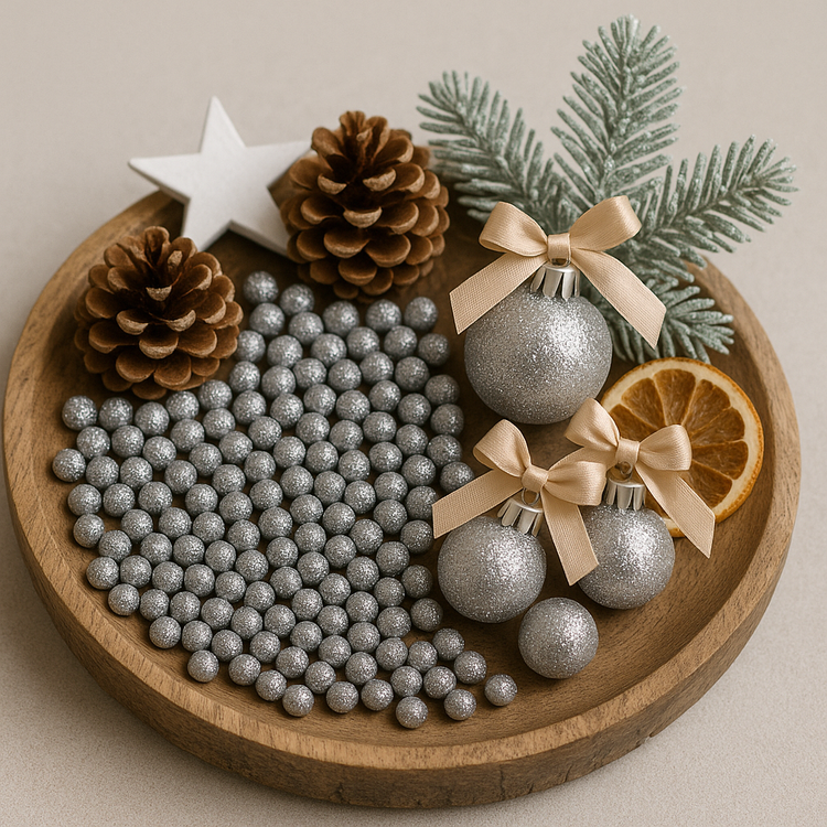 Srebrne Kuleczki Dekoracyjne 1,2 cm | Brokatowe Wypełnienie do Bombek i Dekoracji Świątecznych