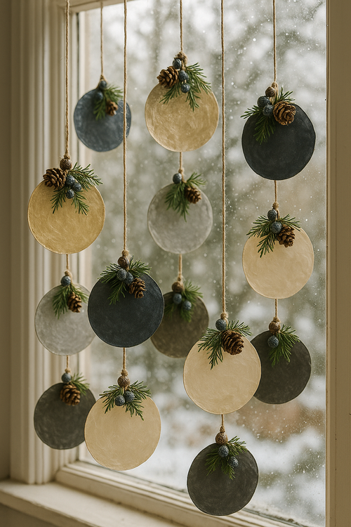 Muszle Capiz 7–11 cm 12 szt – GrandDeco Naturalne, perłowe krążki do dekoracji świątecznych i zimowych aranżacji