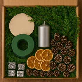 Zestaw DIY Zimowy Stroik z Srebrną Świecą