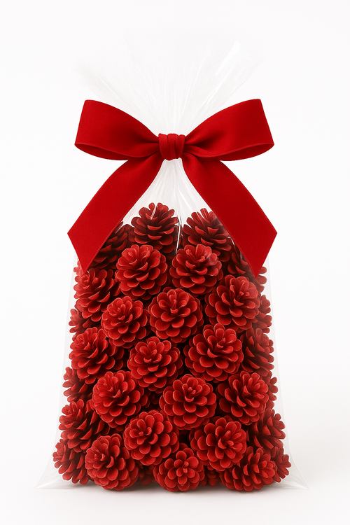 Szyszki dekoracyjne czerwone GrandDeco – 60 szt. eleganckie ozdoby świąteczne do stroików, wianków i aranżacji bożonarodzeniowych