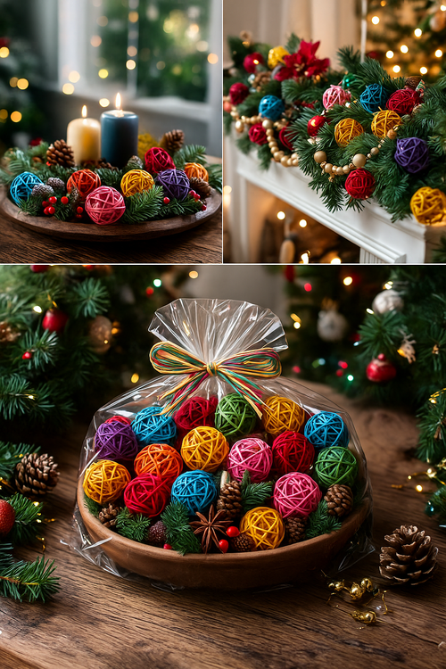 Kule ratanowe 2–5 cm – 10 kolorów 60 szt,