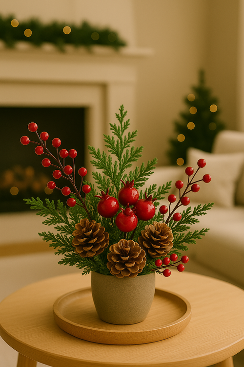 Mix czerwonych dekoracji na drucikach – jagody, kuleczki, dzika róża – zestaw świąteczny do stroików i DIY