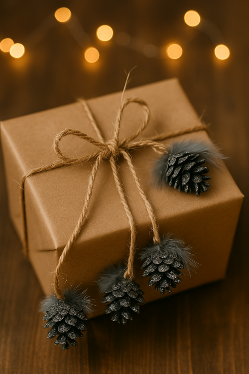 Dekoracje świąteczne. Szyszki. Zawieszki ozdoby choinkowe- czarno-grafitowe z piórami 6 szt/op