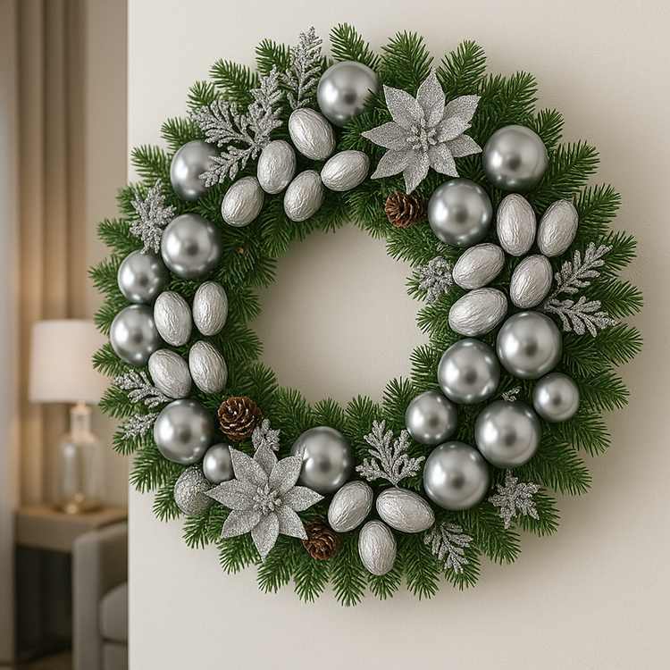 Srebrne owoce dekoracyjne 12 szt. – eleganckie dodatki do aranżacji Boże Narodzenie