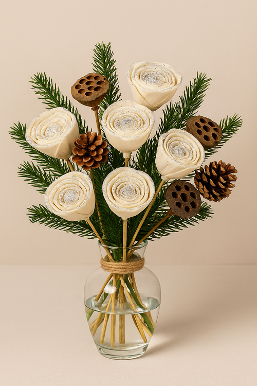 Róże Shola na Pikach 4 cm / 20 cm z Delikatnym Brokatem – 6 szt. Dekoracyjne Kwiaty do Stroików, Bukietów i DIY