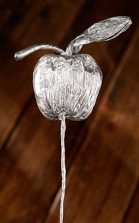 Srebrne Jabłka na Piku 35 cm – Zestaw 3 szt. | Dekoracje Świąteczne, Główka 6 cm