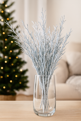 Gałązki Dekoracyjne Srebrno-Zielone 30–40 cm – Kolekcja GrandDeco – Zimowy Blask do Świątecznych Aranżacji
