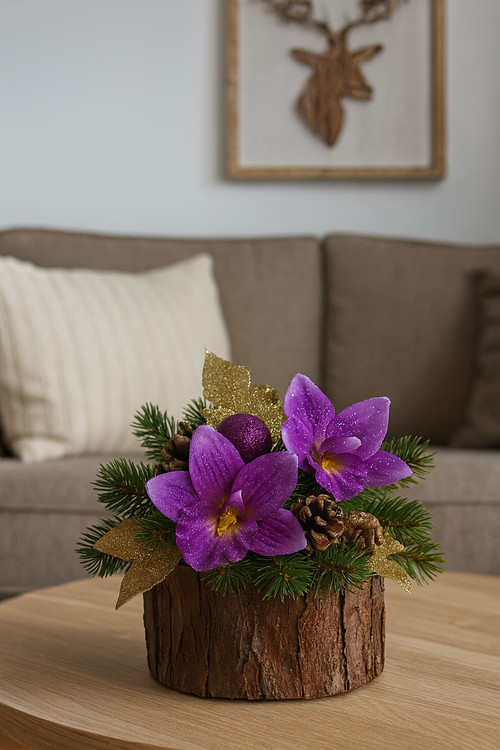 Zestaw DIY – 6 fioletowych główek storczyka 12 cm z delikatnym brokatem | Dekoracje florystyczne, handmade