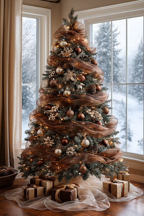 Tiul kremowy 12 cm x 9 m obszywany – wstążka świąteczna dekoracyjna DIY