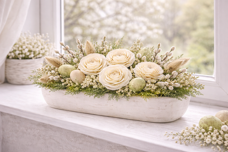  Kwiaty shola z manioku – kość słoniowa | 30 szt. 4–6 cm | Róża & Stokrotka | Kolekcja GrandDeco