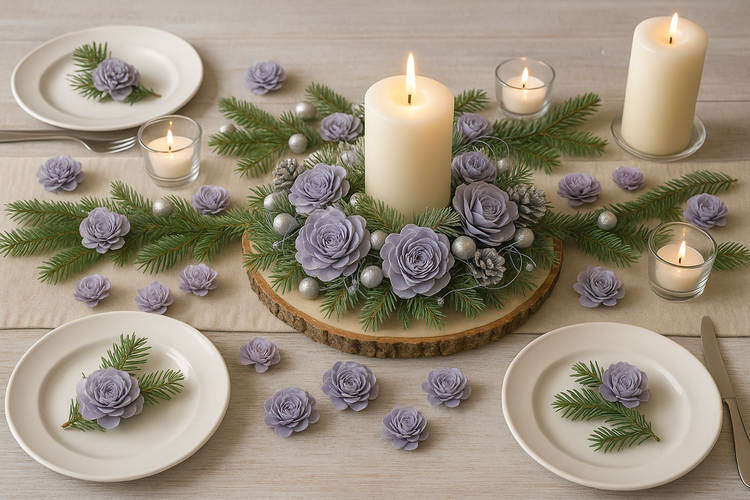 Kwiaty na choinkę pastelowe, fioletowe kwiaty shola 60 szt.