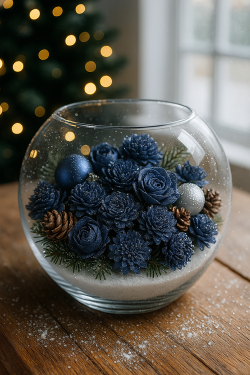 Granatowe kwiaty shola 60 szt, mix 2–6 cm (brokatowe, zimowe, dekoracyjne)