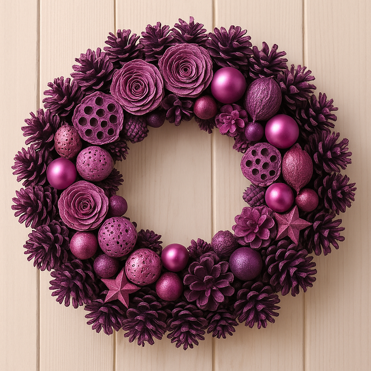 Wianek świąteczny 25–30 cm – Fioletowo-różowa kolekcja GrandDeco | Elegancja, która przyciąga spojrzenia