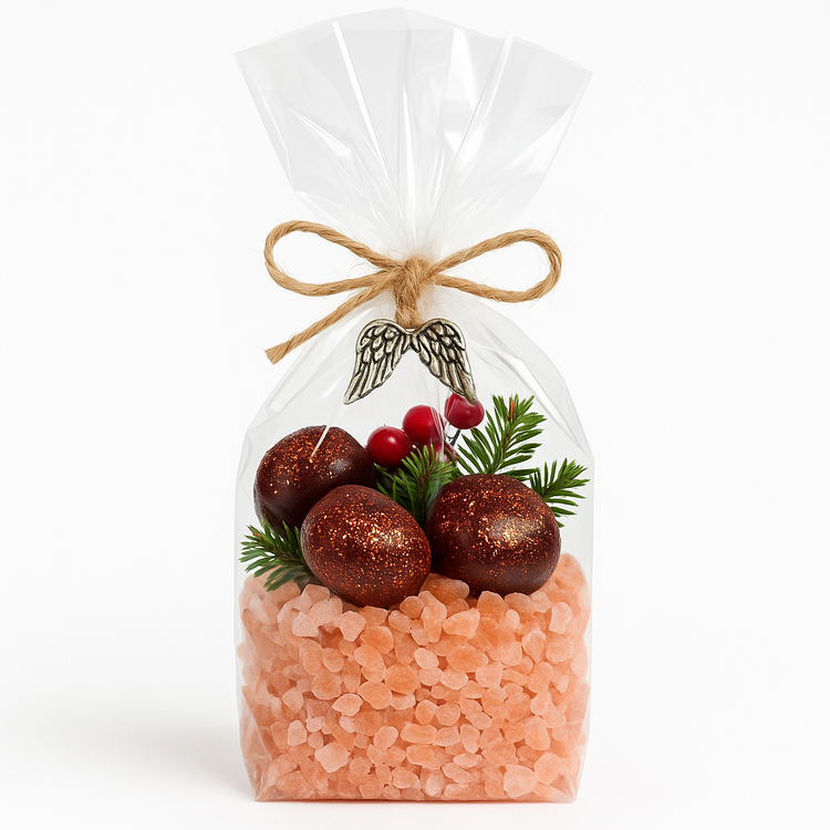 Dekoracja świąteczna kasztany brokatowe + sól himalajska – gotowa na prezent