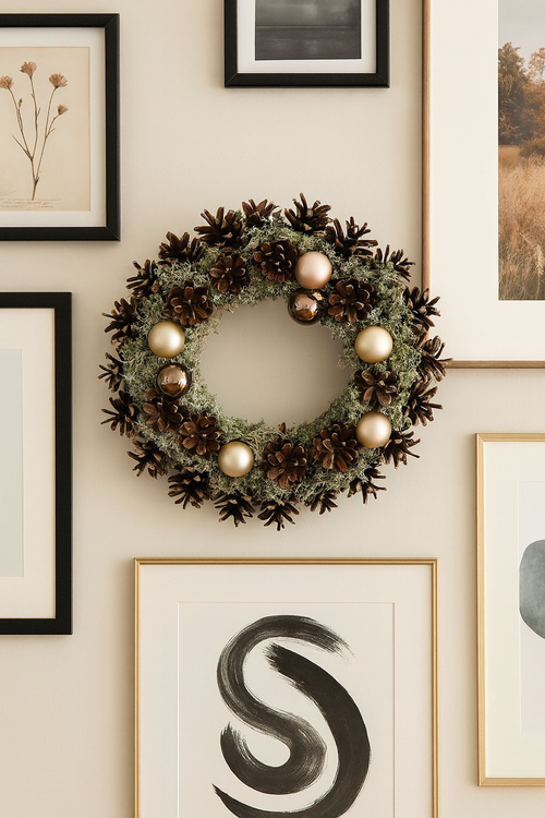 Wianek z Szyszek i Chrobotka 30 cm – Naturalna Dekoracja w Stylu Leśnego Minimalizmu