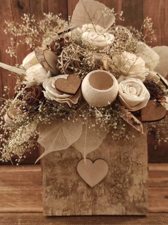 Kwiaty Shola na Drewnianym Piku 20 cm – Zestaw 6 szt. | Kolekcja GrandDeco | Główka 6 cm