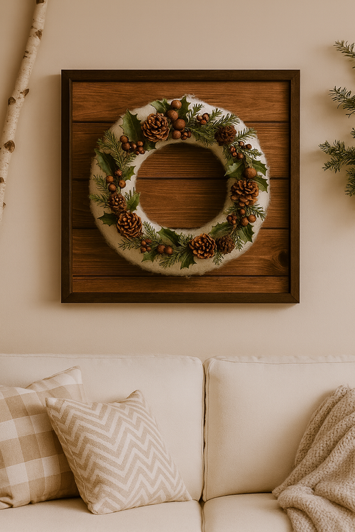 Miękki biały wianek  – idealna baza do zimowych dekoracji DIY (25 cm)