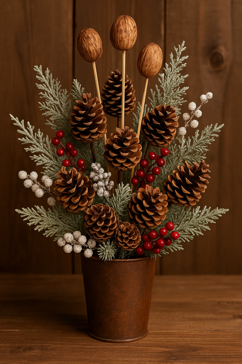 Wiązka dekoracyjnych orzechów Amra – naturalne i bielone, 12 sztuk na pikach