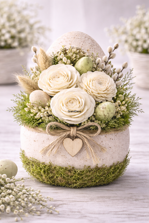  Kwiaty shola z manioku – kość słoniowa | 30 szt. 4–6 cm | Róża & Stokrotka | Kolekcja GrandDeco