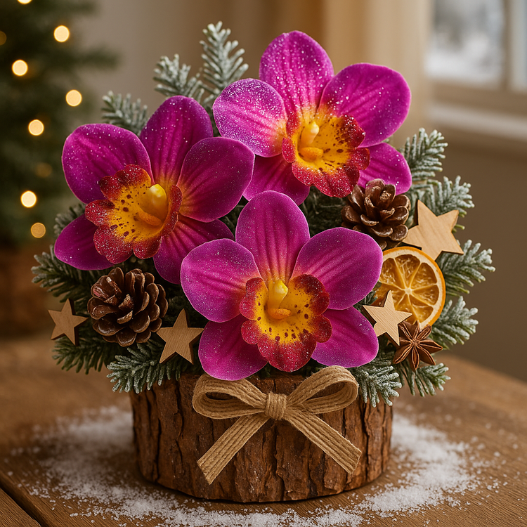 Zestaw DIY – 6 brokatowych główek storczyka do dekoracji | Handmade, florystyka, ozdoby świąteczne i całoroczne