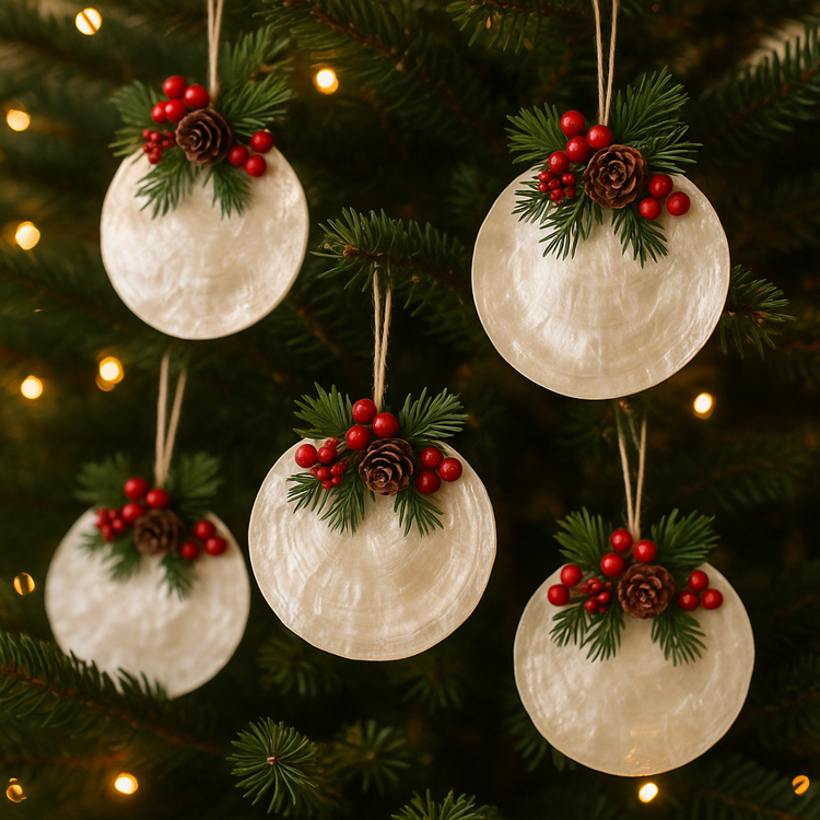 Muszle Capiz 7–11 cm 12 szt – GrandDeco Naturalne, perłowe krążki do dekoracji świątecznych i zimowych aranżacji