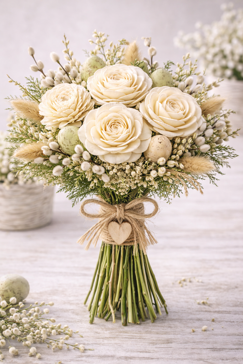  Kwiaty shola z manioku – kość słoniowa | 30 szt. 4–6 cm | Róża & Stokrotka | Kolekcja GrandDeco