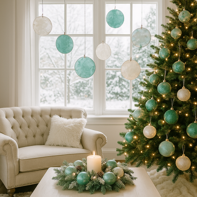 Muszle Capiz 7–11 cm 12 szt – GrandDeco Naturalne, perłowe krążki do dekoracji świątecznych i zimowych aranżacji