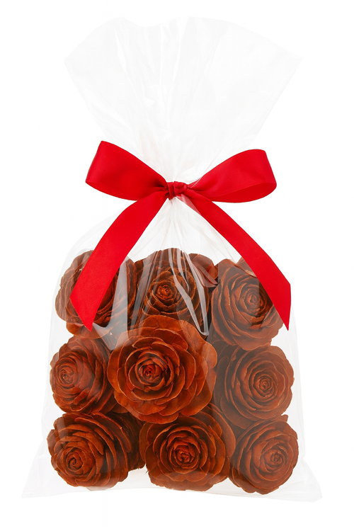 Pomarańczowe róże cedrowe 3–5 cm – naturalne główki szyszek do dekoracji – 12 szt.