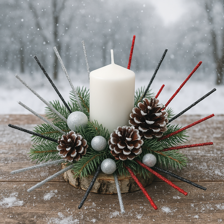 Brokatowe patyczki świąteczne 30 cm – czarne, czerwone, srebrne, 8 szt., dekoracje do stroików