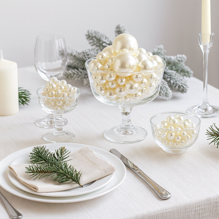 Białe Perełki Koraliki Dekoracyjne 50 g | | Do Bombek, Stołu, Rękodzieła