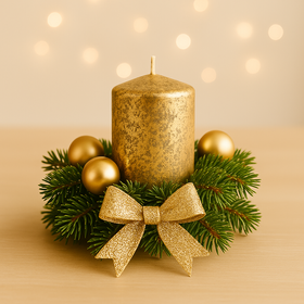 Stroik świąteczny ze złotą  świecą